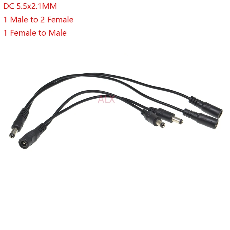 1PCS DC 5.5*2.1MM POWER 1 MALE to 2 FEMALE 1 FEMALE TO MALE CABLE 5.5X2.1 CONNECTOR for CCTV security power Supply adapter 12V