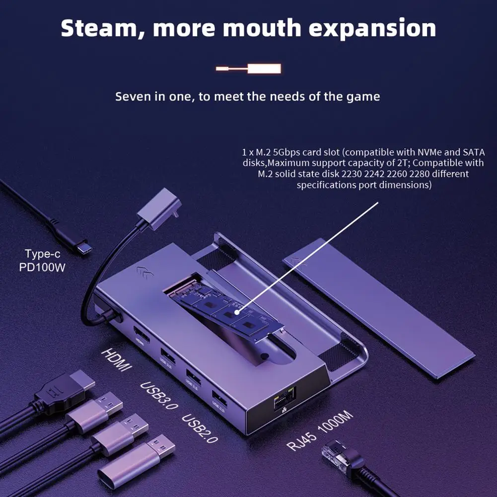 Imagem -02 - Estação de Ancoragem hd Steam Deck em Usb-c Hub Nvme m2 Ssd hd Rog Ayaneo Jsd Hdmi 4k 60hz