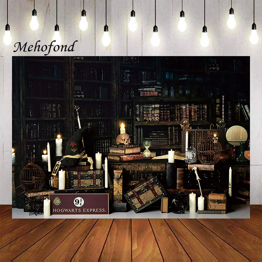 Mehofond Photography Background Halloween Magic School Bookshelf Kids Birthday Party Cake Smash Decor Photo Backdrop Studio Prop