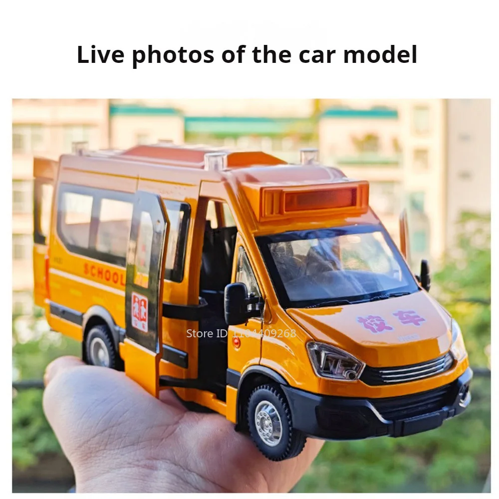 1:24 スケール スクールバス 救急車 モデルカー おもちゃ メタルダイキャスト サウンドライト プルバック ミニチュア車両モデル 子供向け ホリデーギフト