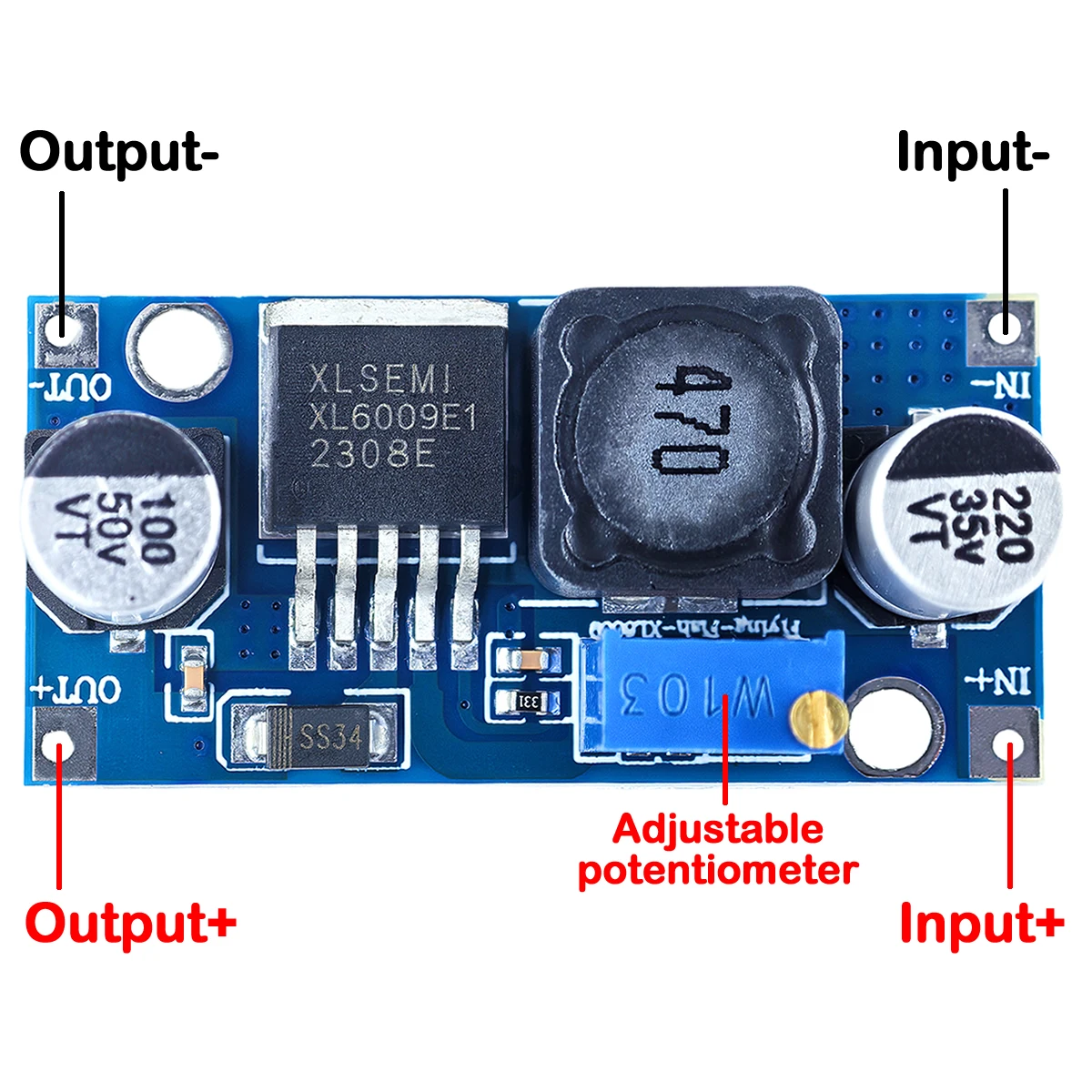 XL6009 DC-DC Adjustable Step-up Boost Power Converter Module 3-32V to 5-35V Adjustable Output Voltage 4A Power Supply Board