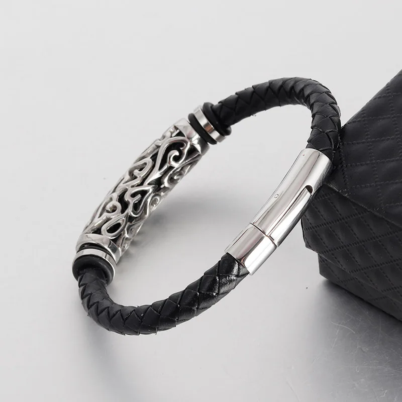 Punk Trend 2024 Silver Men's Accessories Stainless Steel Genuine Leather Premium Jewelry Elegant Bracelets image 5