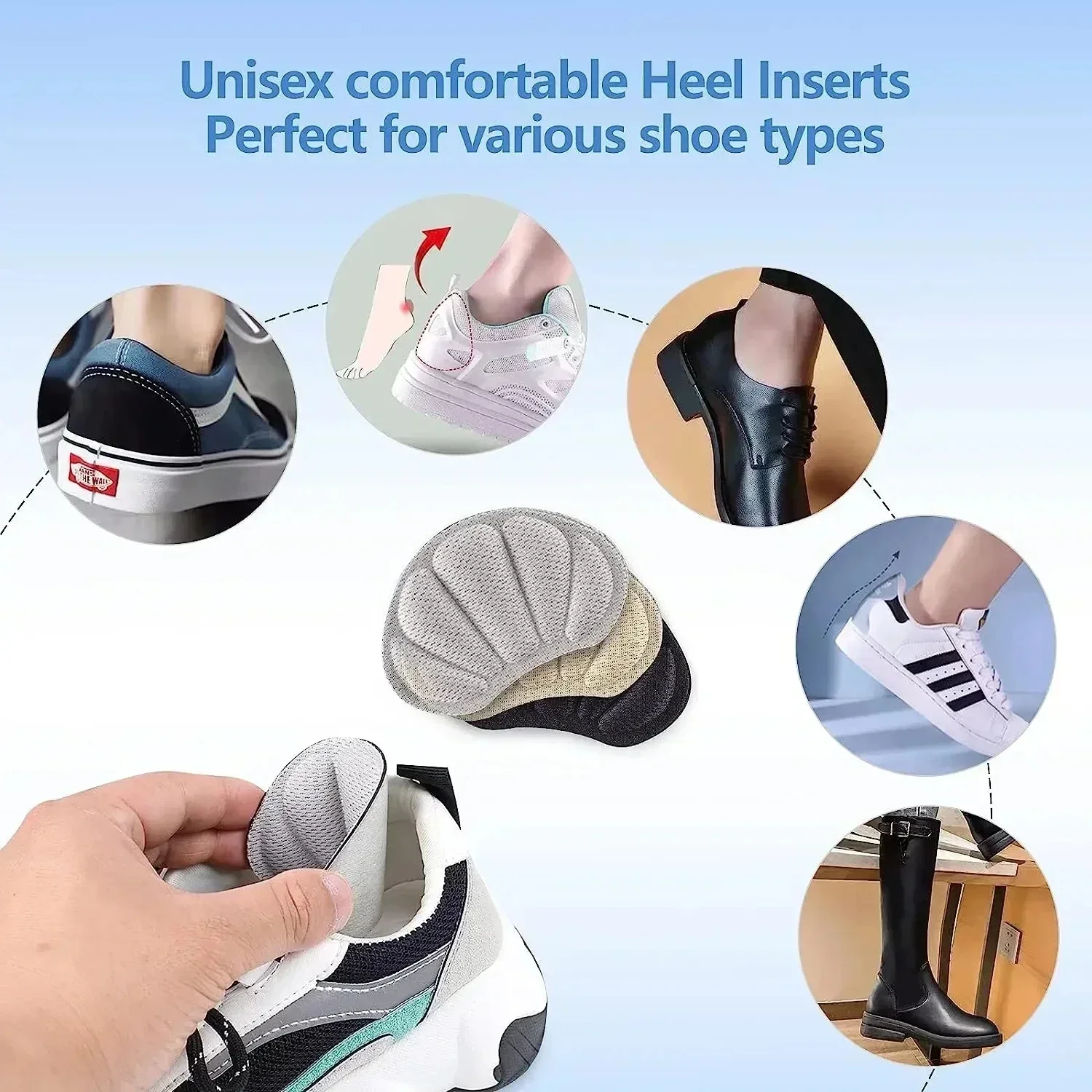 2-12pcs Heel Insoles Patch Pain Relief Anti-wear Cushion Pads Feet Care Heel Protector Adhesive Back Sticker Shoes Insert Insole