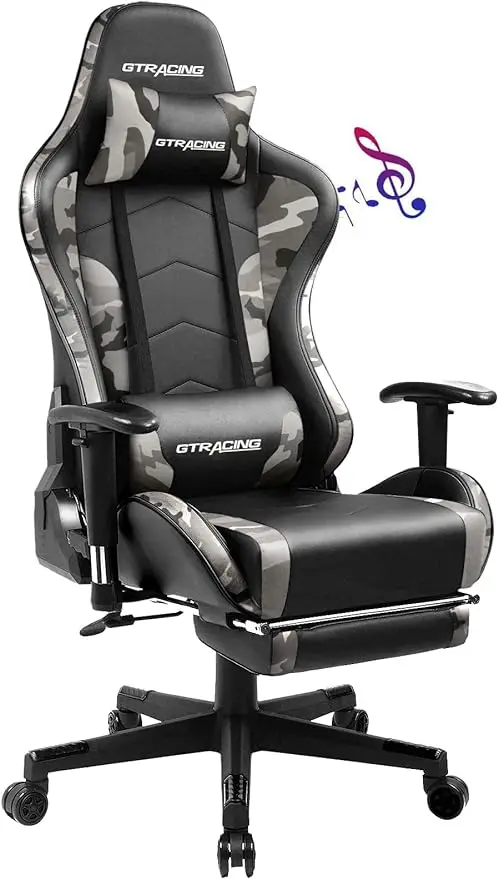 GTRACING Gaming Chair with Footrest and Bluetooth Speakers Music Video Game Chair Heavy Duty Ergonomic Computer Office Desk Chai