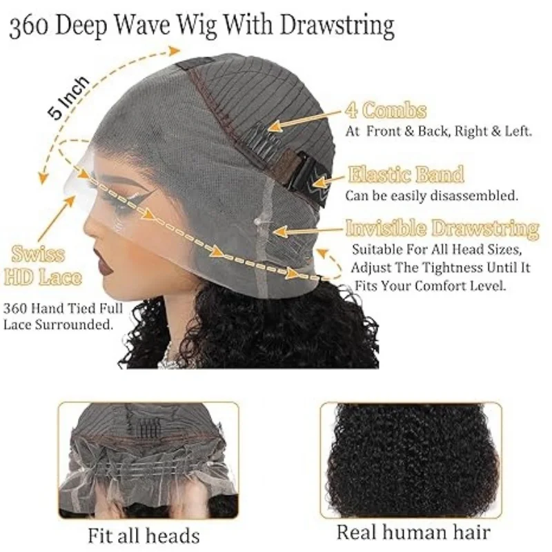 360 شعر مستعار دانتيل كامل غير مرئي الرباط موجة عميقة شعر مستعار أمامي شعر بشري مجعد الباروكات البرازيلي 13X4 Hd شعر مستعار دانتيل 220 الكثافة 30 بوصة