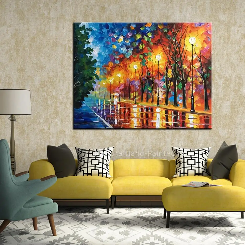 Mintura,Large Artwork handpainted Walk Alone Streetscape Texture Modern Oil Paintings On Canvas,Wall Art,Picture Room Home Decor