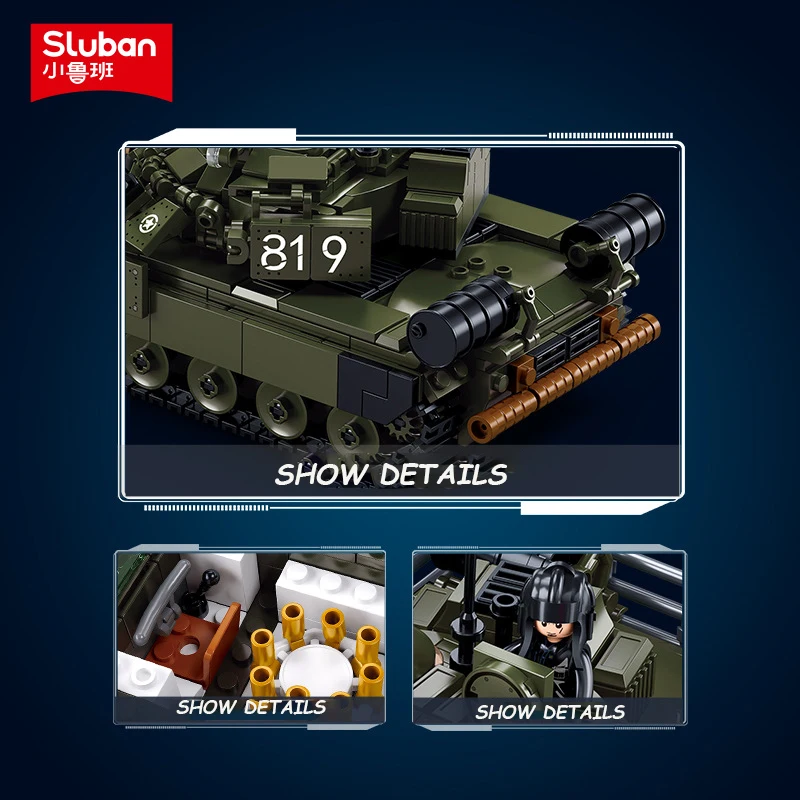 Sluban Military Collection Model Building Blocks Kit T-80BVMS/T-80US Main Battle Tank Army Bricks Toys Gifts For Kids Adult