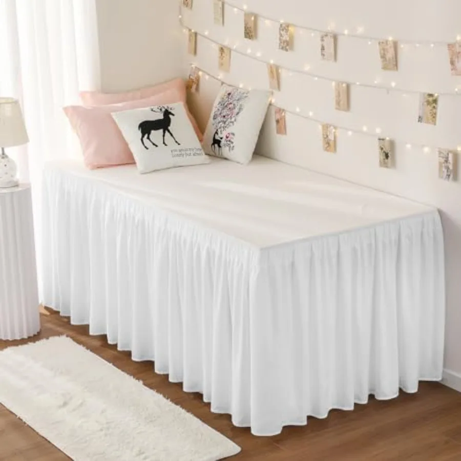 

Dorm Bed Skirt Twin XL 32 Inch Drop Easy to Install Extra Long Wrap Around Elastic Dust Ruffle White Bedskirt Solid Silky Fabri