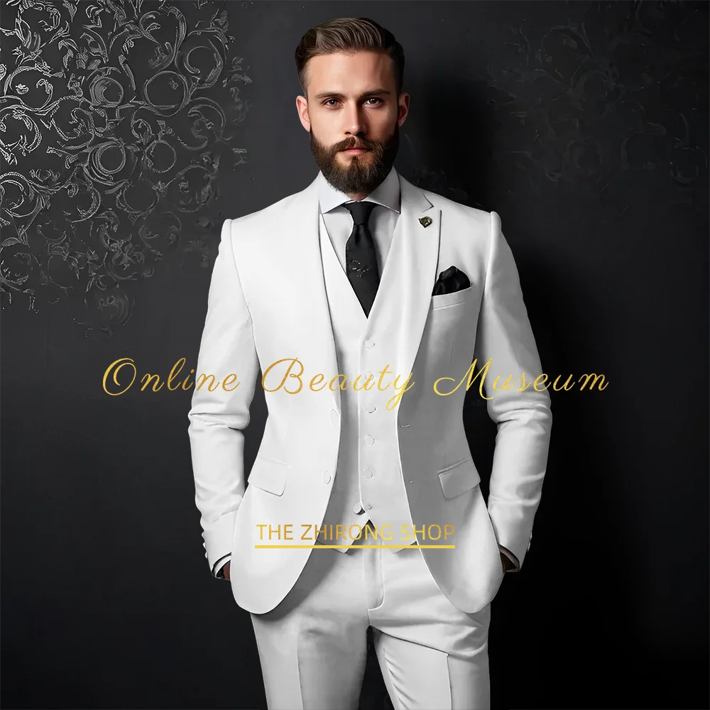 

Classic White 3-Piece Slim Fit Suit Men Groom Tuxedo For Wedding Prom Birthday Dating Thanksgiving Party Wear, bespoke for Men