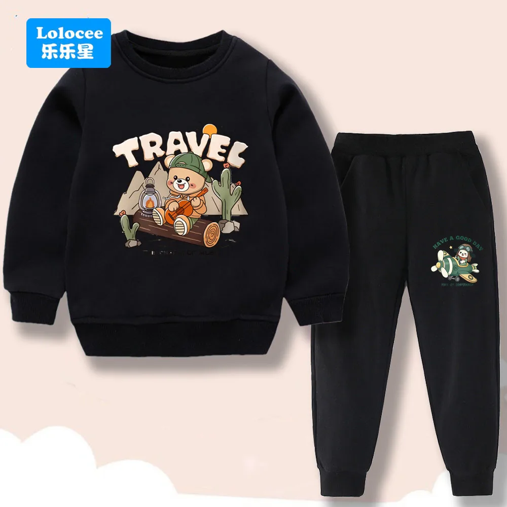 الأولاد الرياضة البلوز والسراويل قطعتين مجموعة الكرتون الدب طباعة الأطفال ربيع جديد Sweatsuit الاطفال المراهقين موضة وتتسابق XJT1 #2