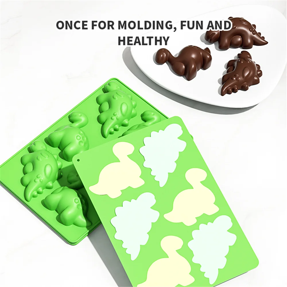 Dinosaur Silicone Cake Mold Chocolate Gummies Mold Tray 6-grid Candy Gummies Mold Cake Decoration Tool DIY Dinosaur Soap Mold view 3