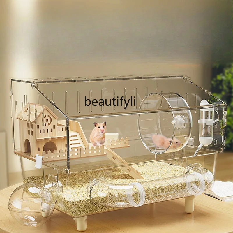 

Hamster cage anti-bite acrylic transparent gold bear luxury large villa, large space feeding box