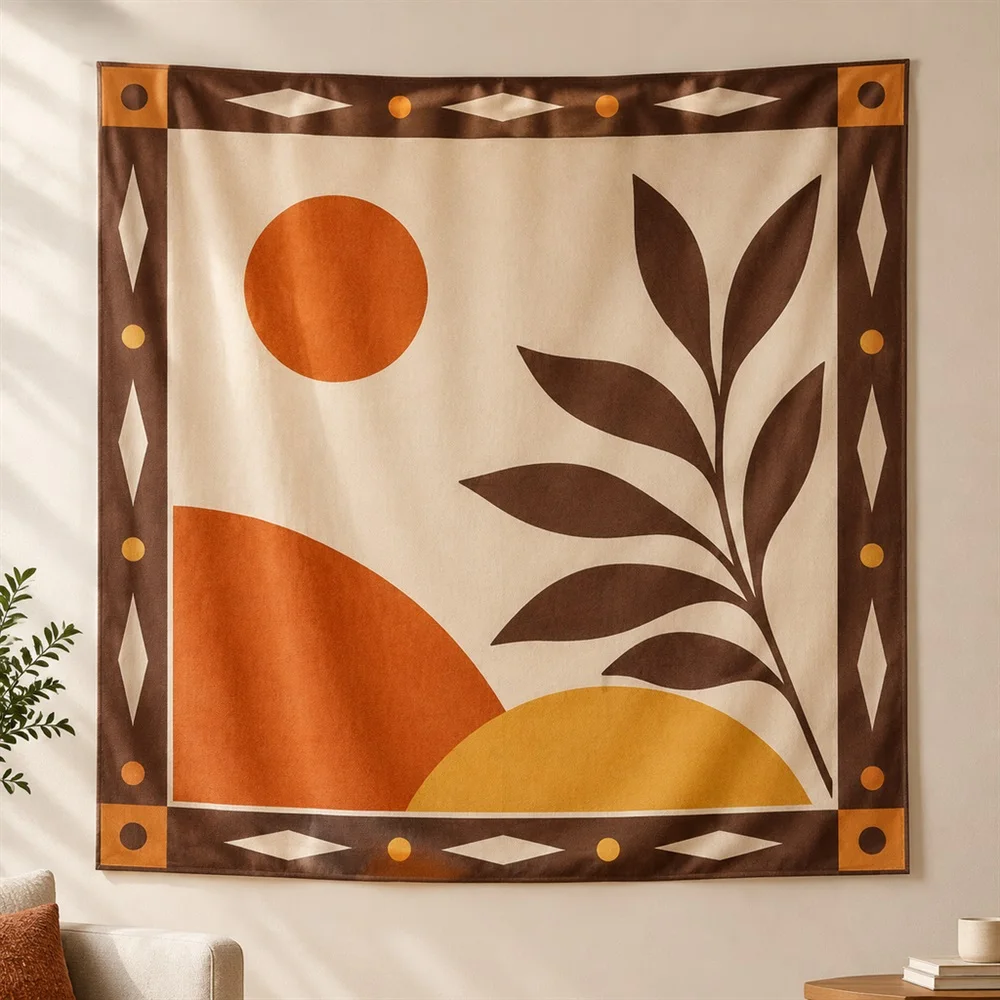 VIKAMA Minimal Geometry Border Frame Tapestry Wall Hanging, Modern Wall Decor Tapestries for Kitchen Dining Room Living Room
