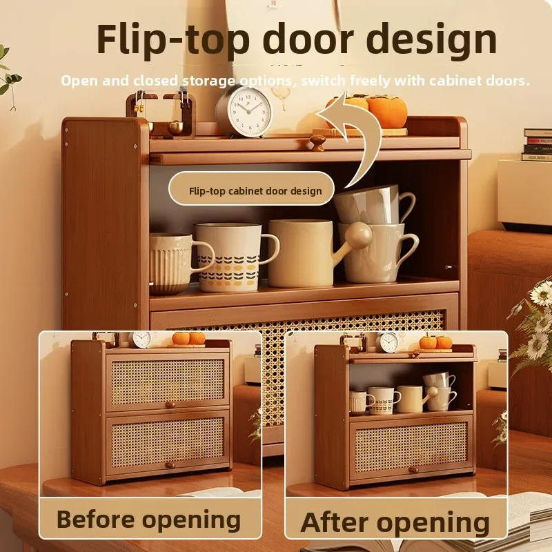 Stable Desktop shelf imitation rattan woven multi-functional finishing floor locker multi-layer flap storage cabinet