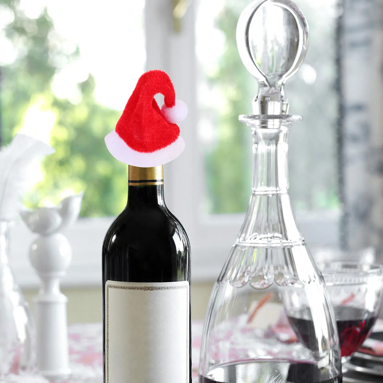 

20 Pcs Dining Table Christmas Hat Wine Bottle Set Decoration Velvet Cloth Covers