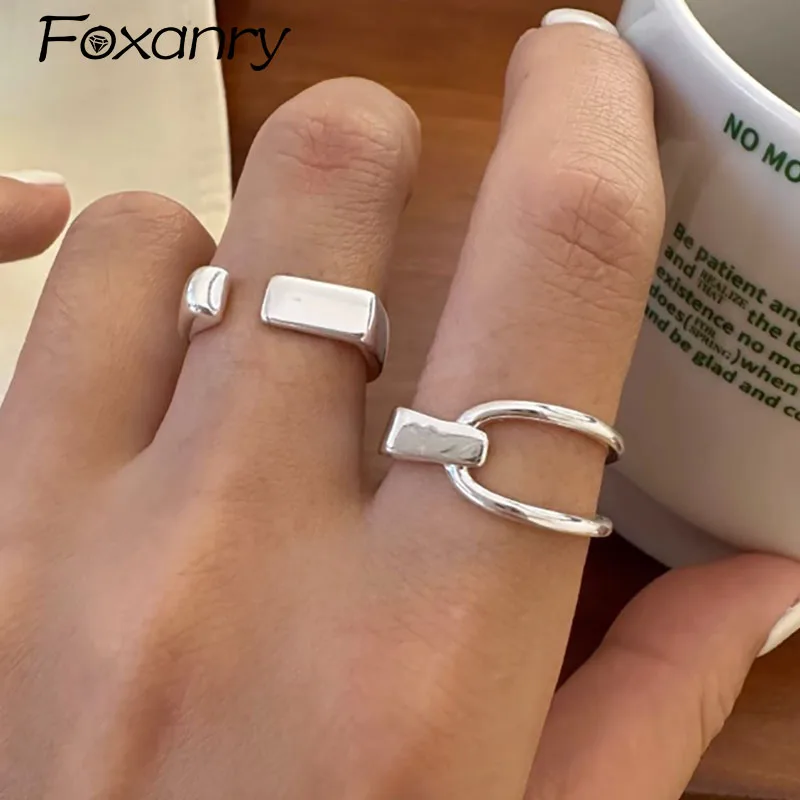 Foxanry Korean Trendy Silver Color Finger Rings for Women Minimalist Creative Design Cross Geometric Birthday Party Jewelry Gift