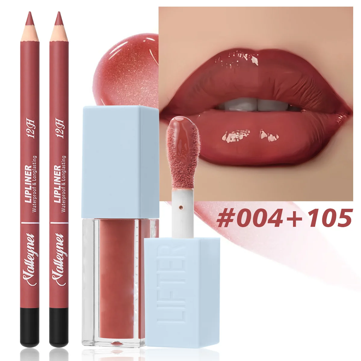 2 unids/set delineador de labios + aceite de labios lápiz labial de terciopelo mate-Juego combinado de labios resistente al agua de larga duración cosméticos tutoriales de maquillaje