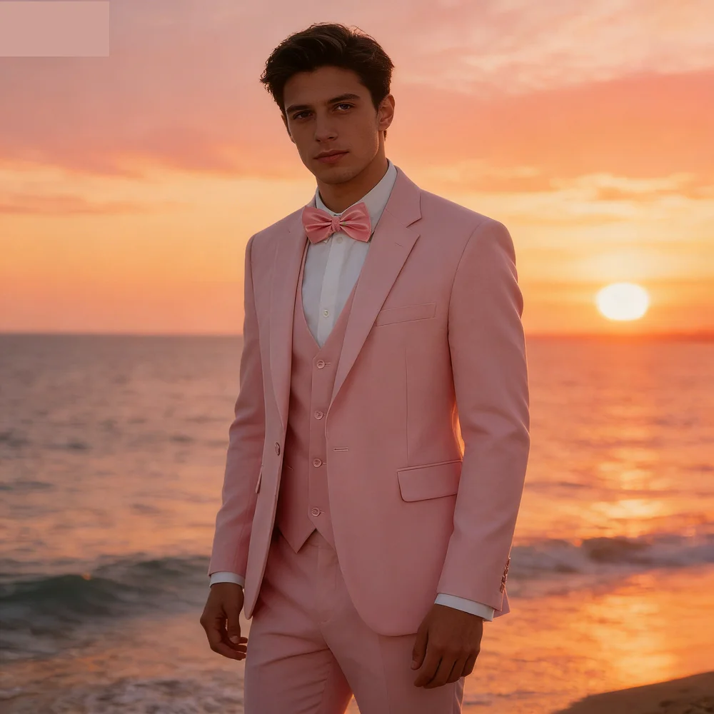 

Мужской костюм-тройка однотонного цвета, формальный, приталенный, с пиджаком, брюками и галстуком