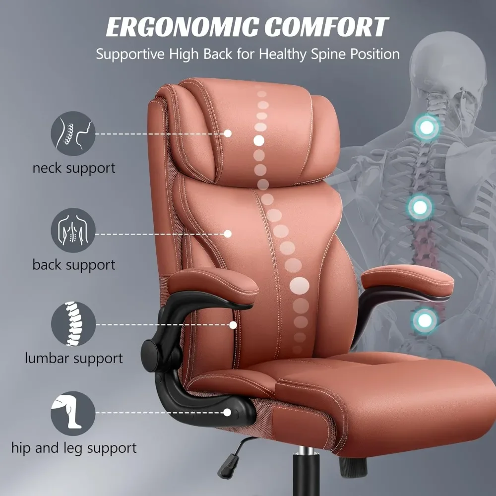 Silla de oficina ejecutiva grande y alta de cuero, silla de escritorio ergonómica para ordenador, cómoda, giratoria, soporte Lumbar reclinable