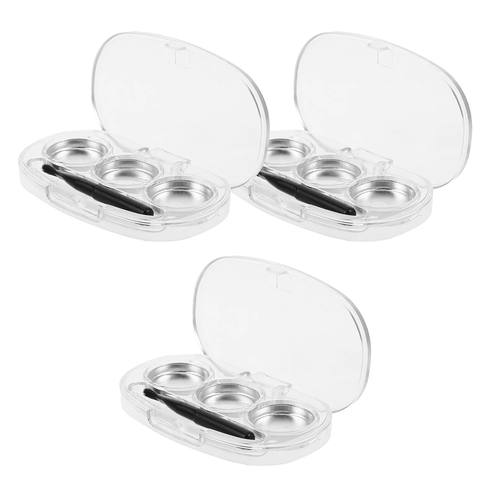 3Pcs Clear Makeup Holder Organizer Empty Eyeshadow Case Compact Travel Small Palette Storage Brush Included