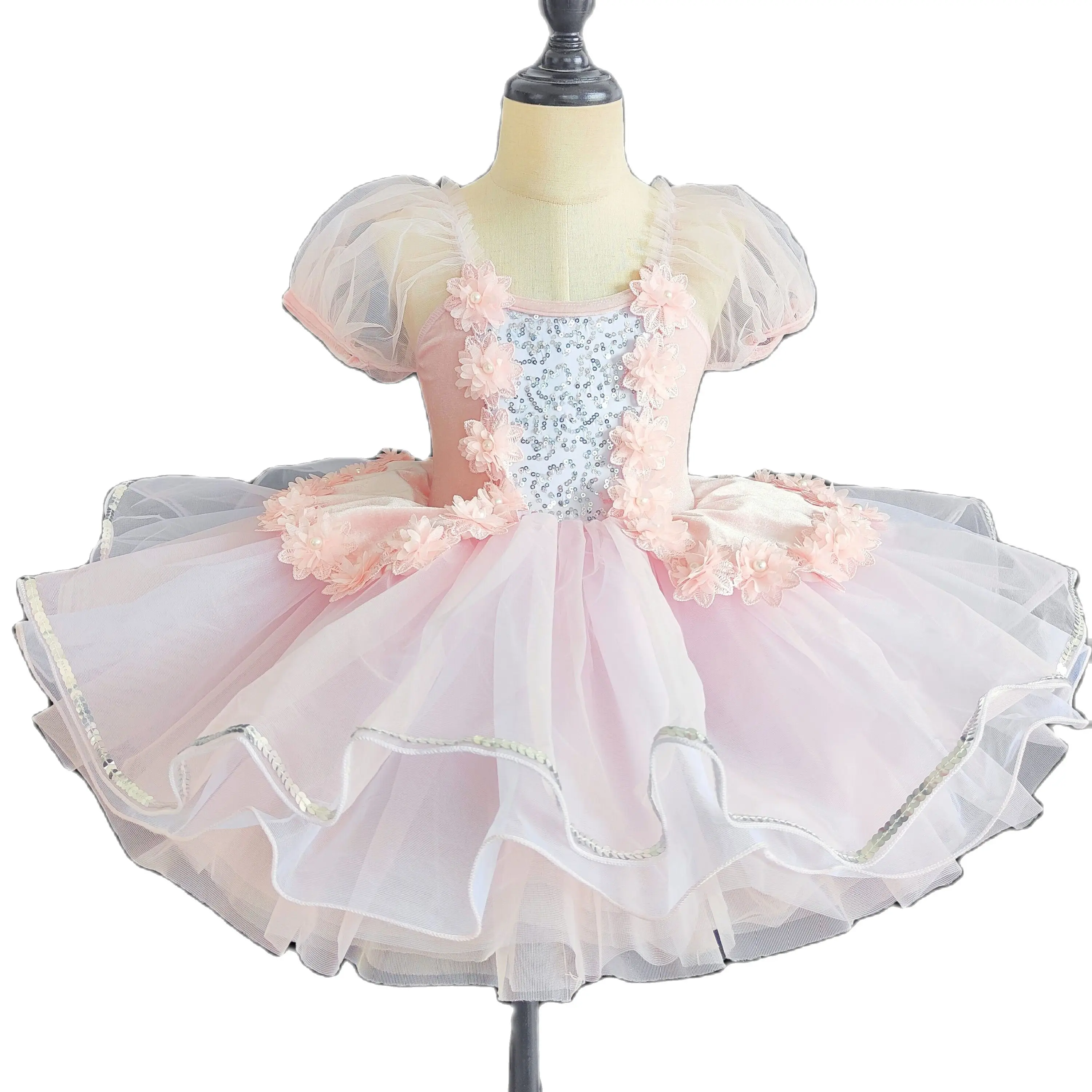 Vestido de balé com tutus lantejoulas para meninas, vestido roxo infantil, roupas de princesa, desempenho moderno