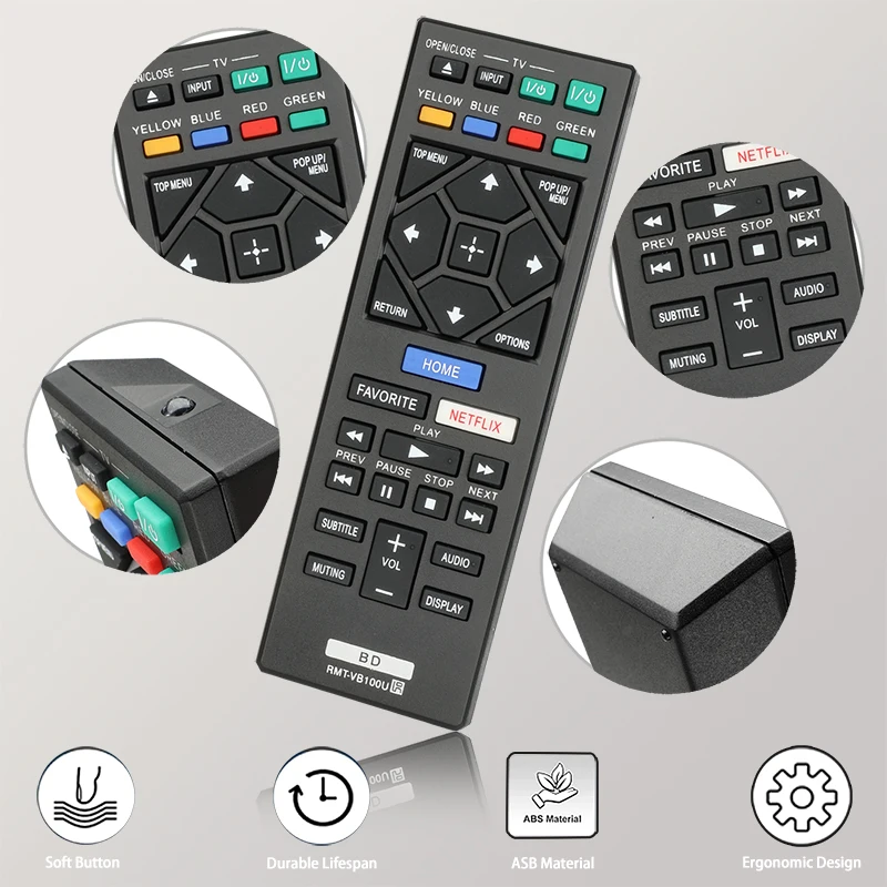 For RMT-VB100U Sony-Blu-ray-Disc-DVD-Player-Remote-Control-Replacement With Netflix Button, For Sony Blu-ray Disc DVD Player