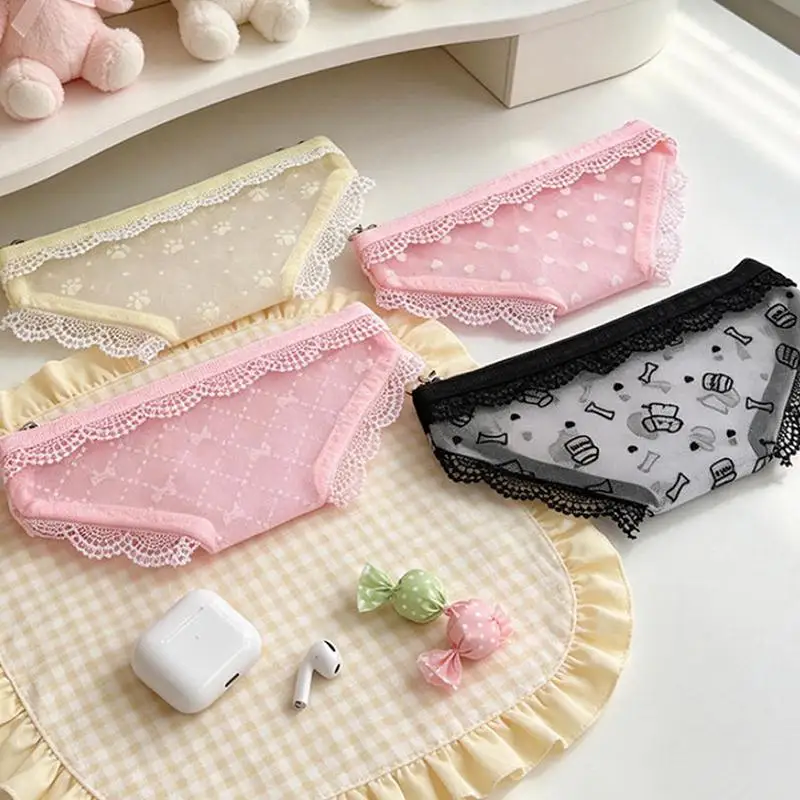 Niedliche Kosmetiktasche in Unterwäscheform, Spitzen-Netzstoff, transparenter Make-up-Aufbewahrungsbeutel, Stiftetui für den Alltag/Reisen – Detail 11