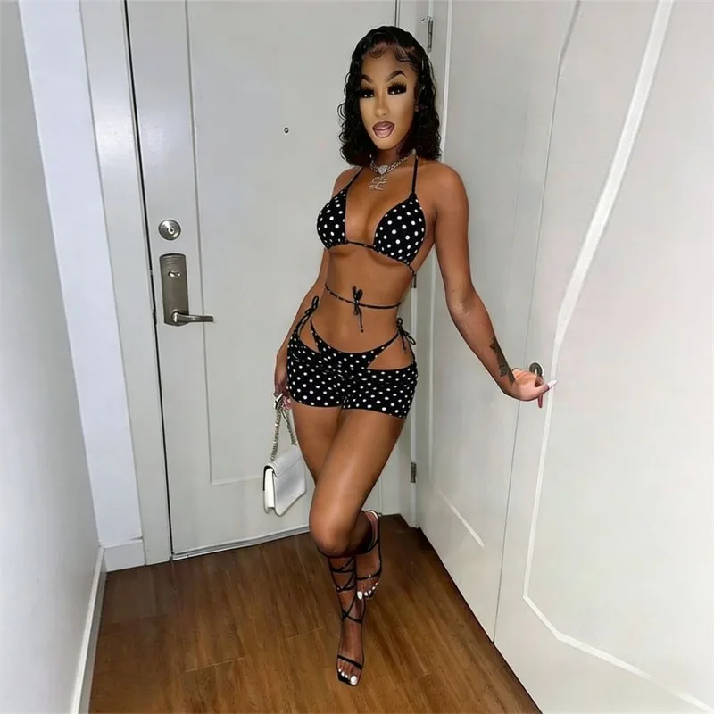 

KEXU Bikini Split Swimsuit Women's Three Piece Set New Sexy Polka Dot Beach Outfit