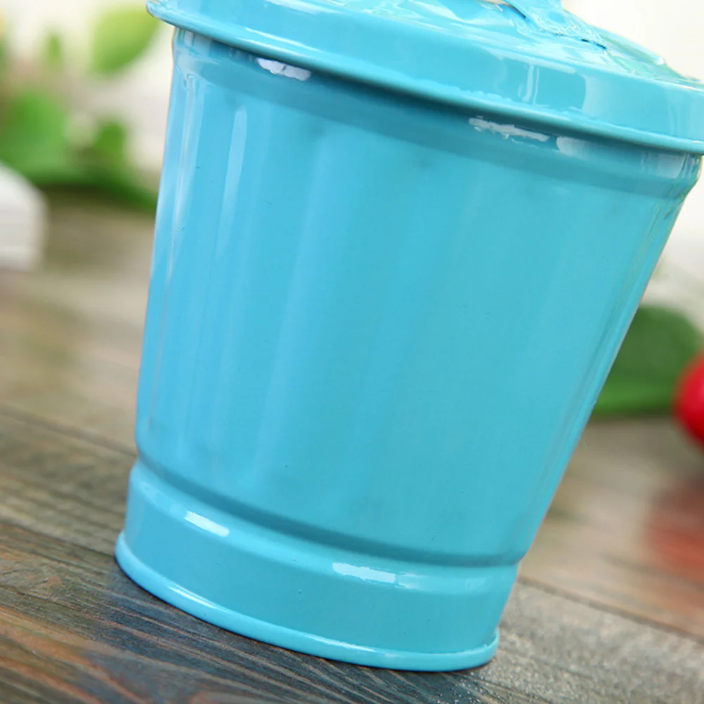 

Mini Trash Can With Lid, Desktop Garbage Box For Office Home Use, Small Iron Waste Container, Compact Dustbin For Recycling