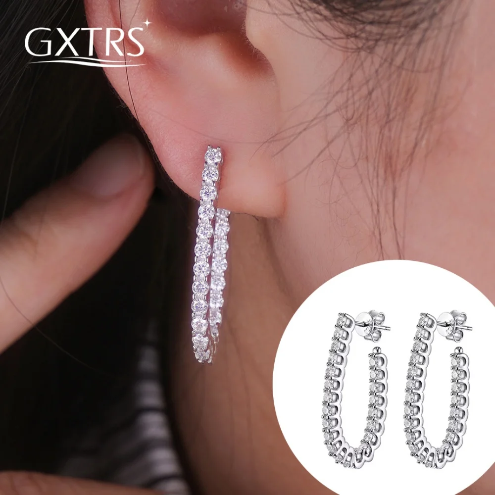 

GXTRS Full 2.2mm Moissanite Hoop Earrings For Women S925 Silver Sparkling Diamond Wedding Party Ear Stud Fine Jewelry Certified