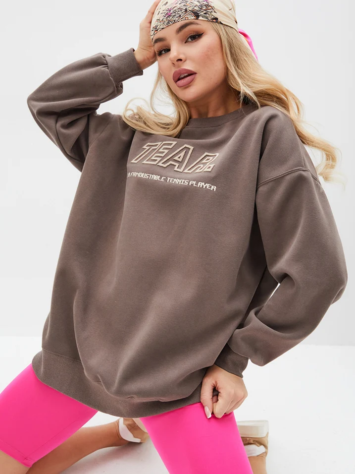 

2024 Spring Oversize Hooded Sweatshirt for Women Korean Basic O-neck Pullover with Big Pocket Beige Women's Letter Print Hoodies