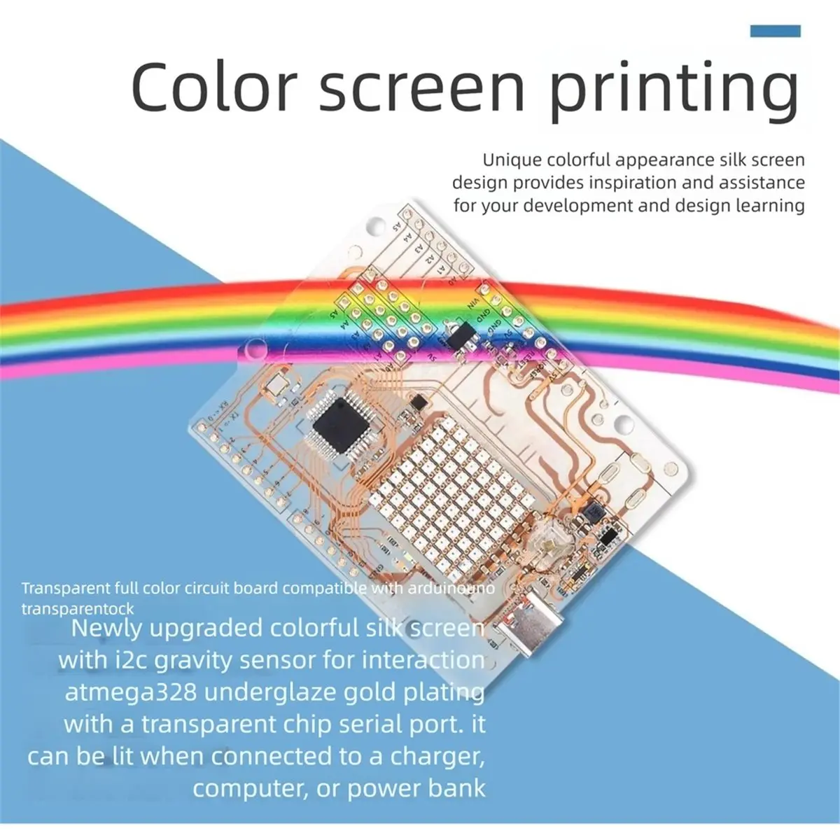 【MUST-HAVE LIST】 Transparent for R3 Learning Board for Nano, Visual Acrylic PCB with Sensor & RGB LEDs