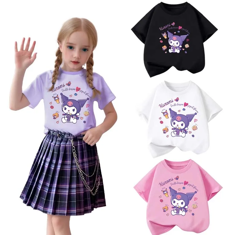 

Cute Kuromi T-shirt Children Birthday Short Sleeve Cartoon Anime Graphic Print Cotton Tee for Girls Halloween Carnival Tops