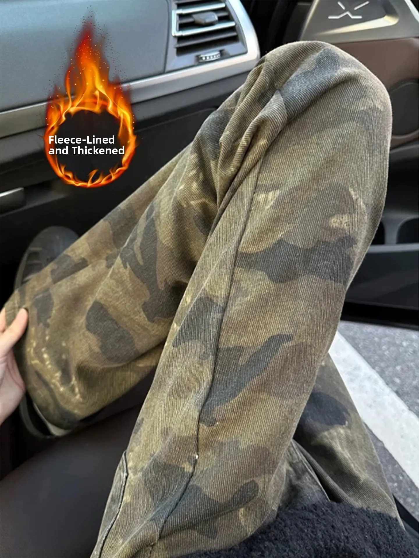 

Американские ретро-джинсы с камуфляжным принтом, утепленные, прямого кроя, мужские зимние брюки в стиле High Street, рабочие брюки, слегка расклешенные брюки