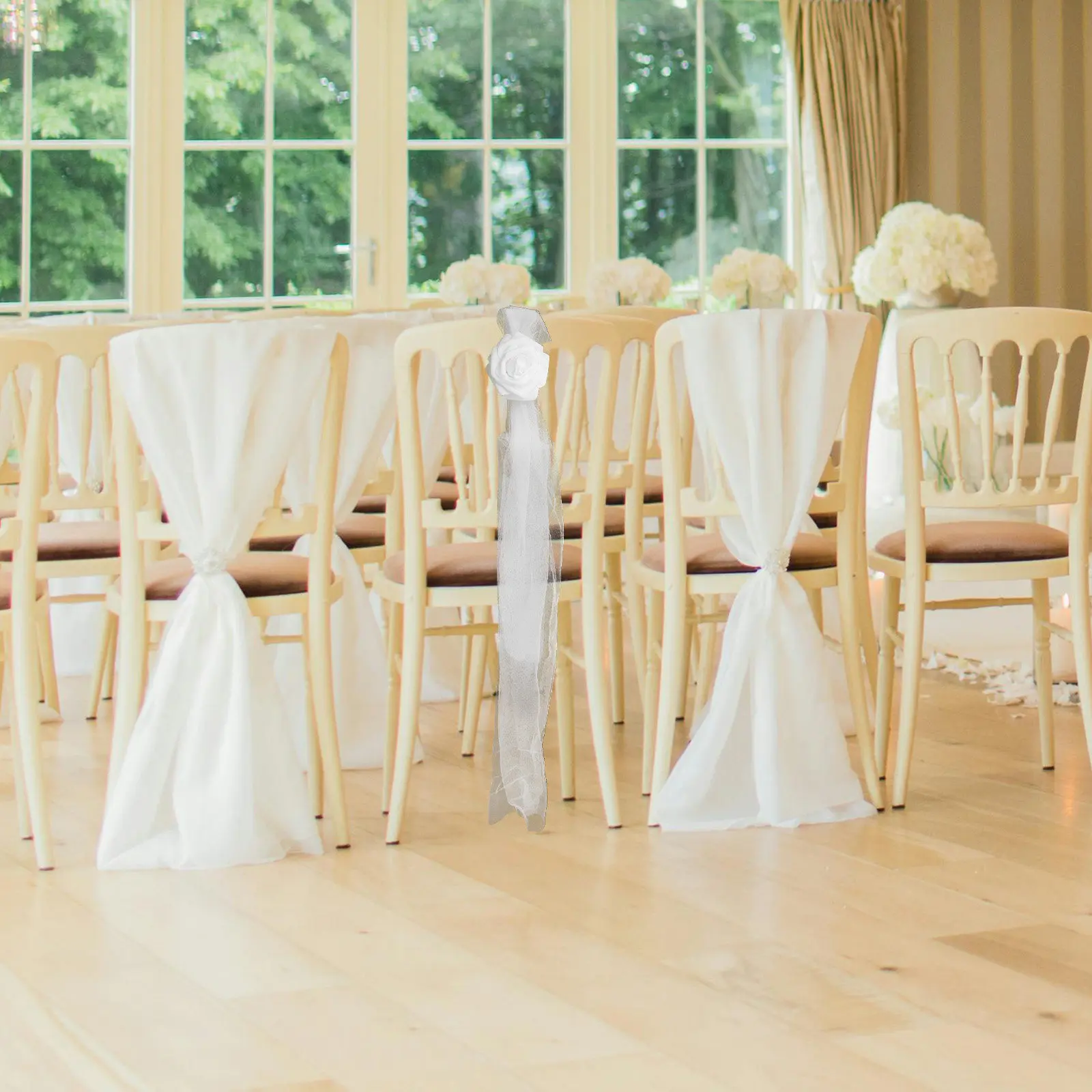 Artificial Floral Chair Sashes White Elegant Tulle-Bound Wedding Chair Decor for Church Ceremonies Banquet Aisle Flowers Party view 4