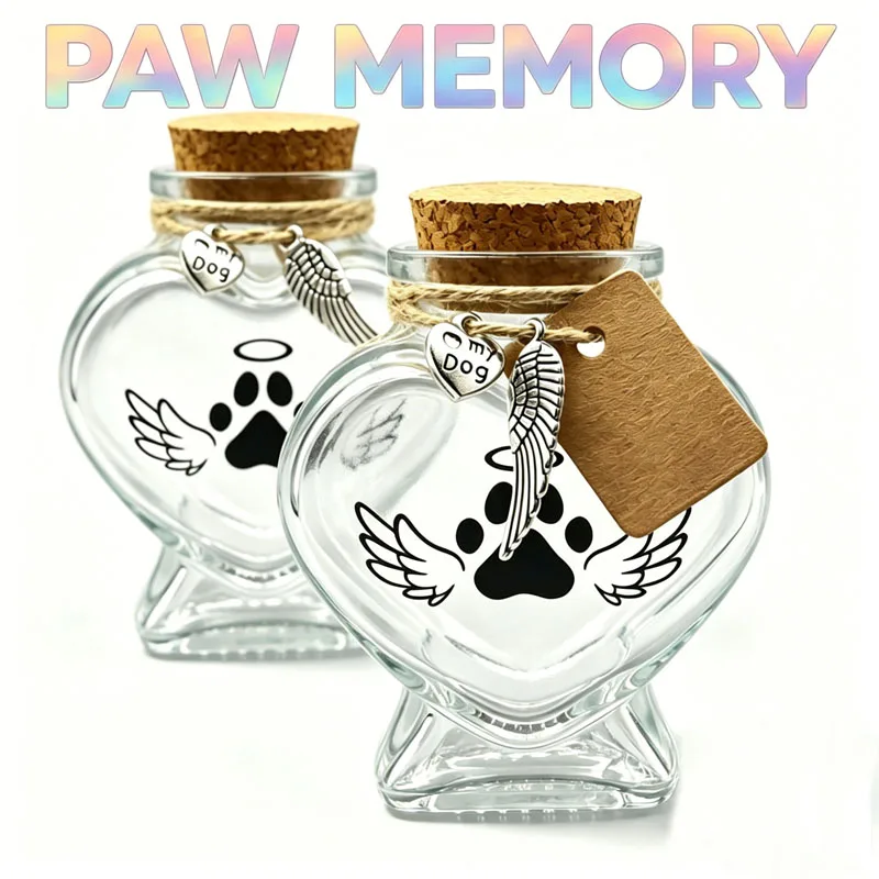 

Pet Memorial Glass Jar -Heart-Shaped Pet Urn for Ashes, Fur Keepsake with Angel Wings Design, Pet Loss Memorial Gift for Dog Cat
