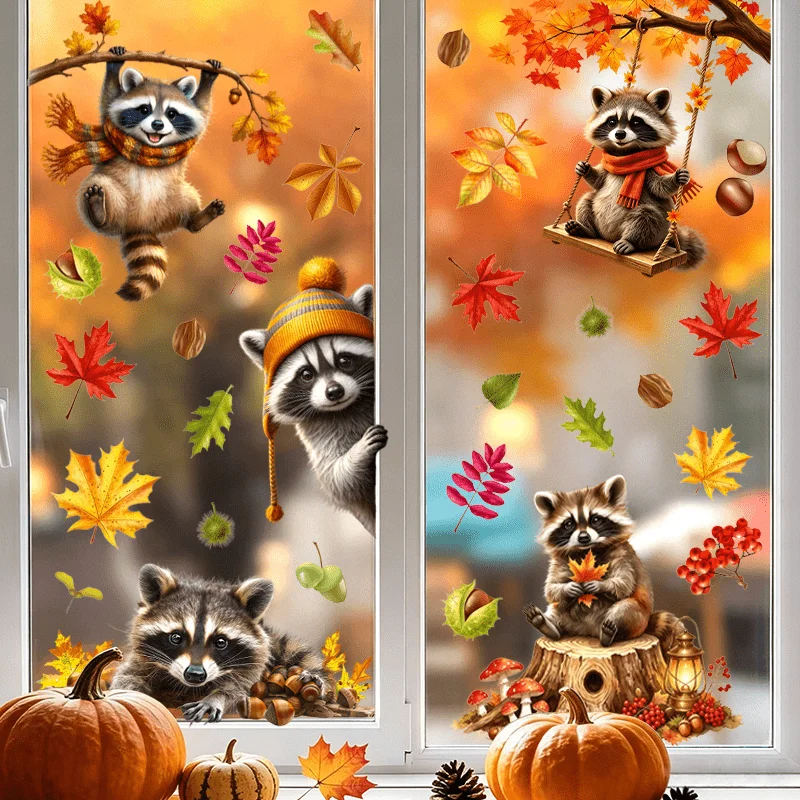 4pcs autumn Window Sticker,suitable for cabinet,glass doors,windows and wall decor,holiday decoration,freely DIY combination