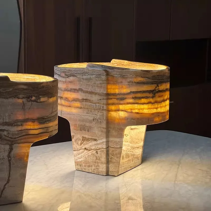 European-style natural jade table lamp, Nordic light luxury villa bed and breakfast hotel bedroom marble decorative