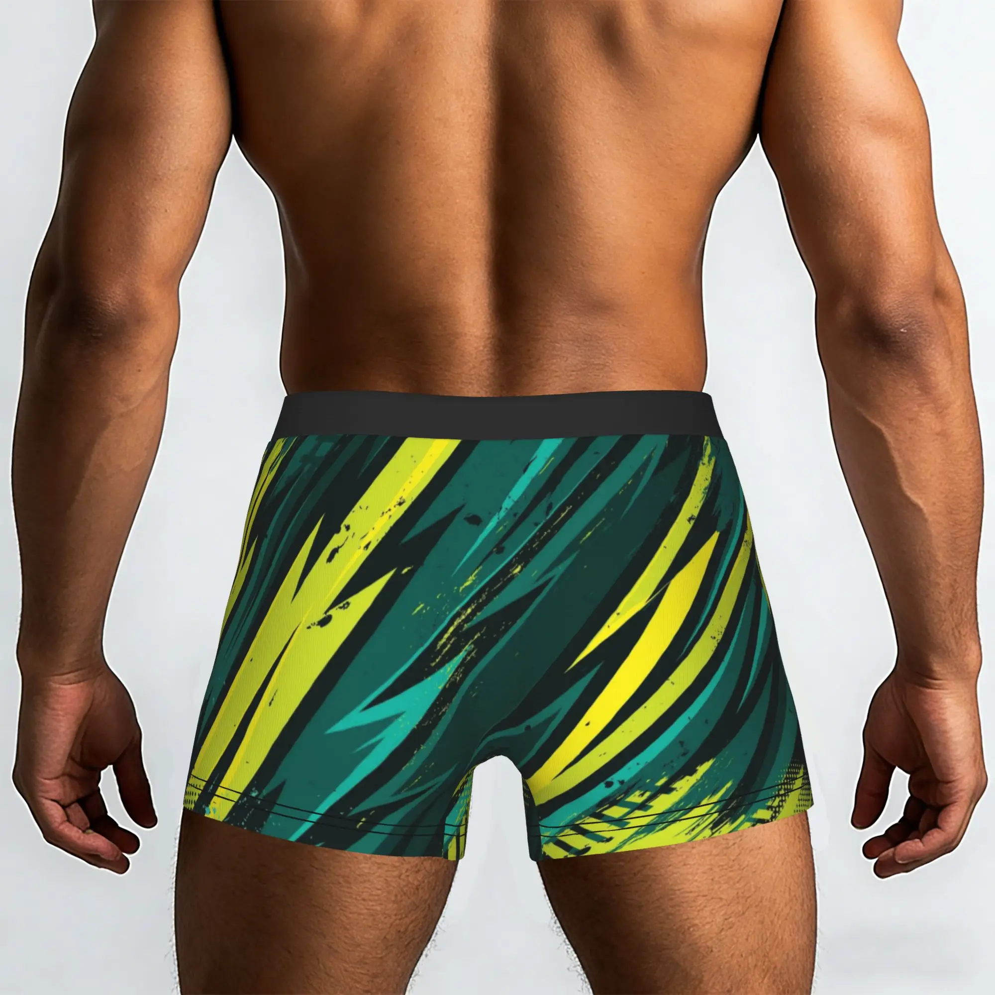 Green Yellow Grunge Stripe Pattern  Underpants Homme Panties Male Underwear Print Shorts Boxer Briefs