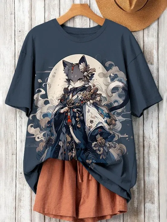 Women's Funny Animal Cat Printed T Shirt Short Sleeve Tees Tops 3D Prints O-Neck Shirts Summer Casual Women's Clothing Apparel