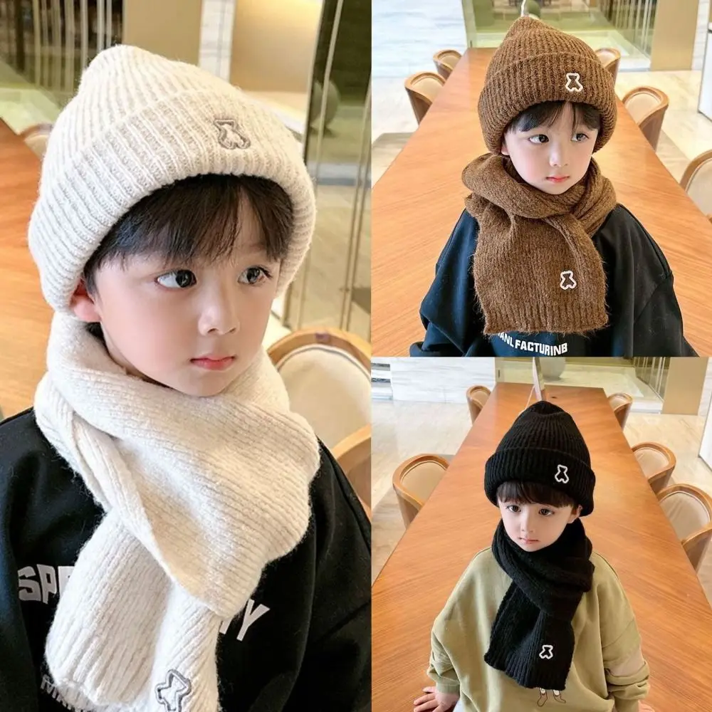 New Autumn Winter Hat Scarf Set Thick Cute Warm Scarf Cold Proof Windproof Knit Hat for Baby