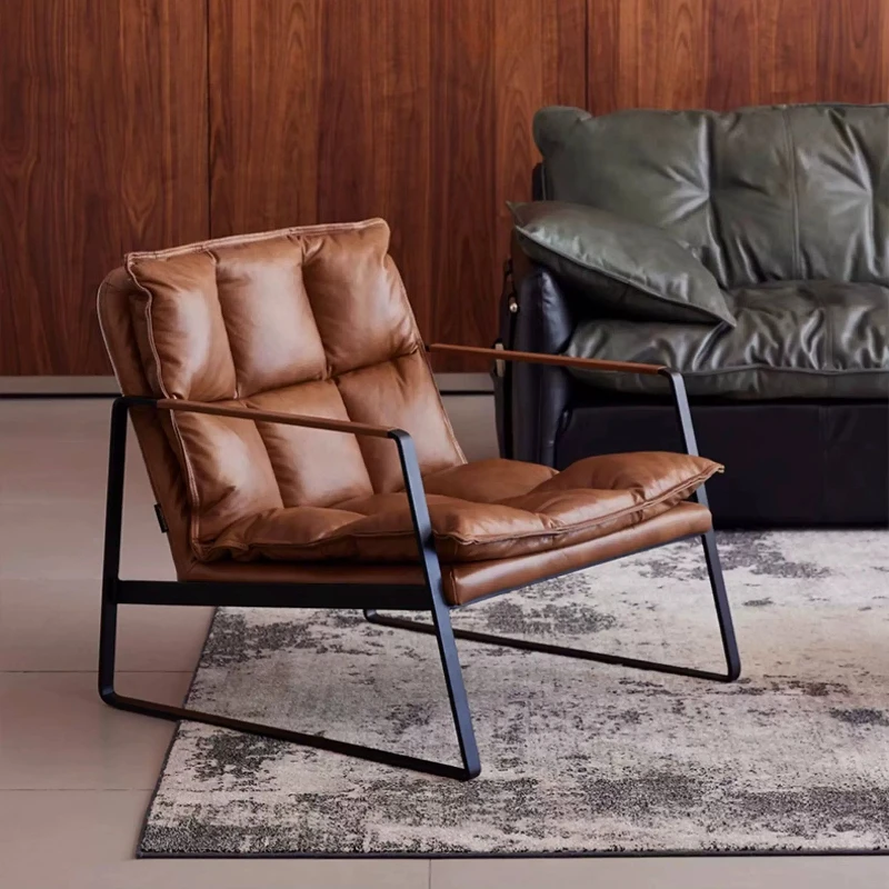Simple Single Sofa Chairs Retro Living Room Light Luxury Study Leisure Chair High-end Atmosphere Bedroom Balcony Recliner