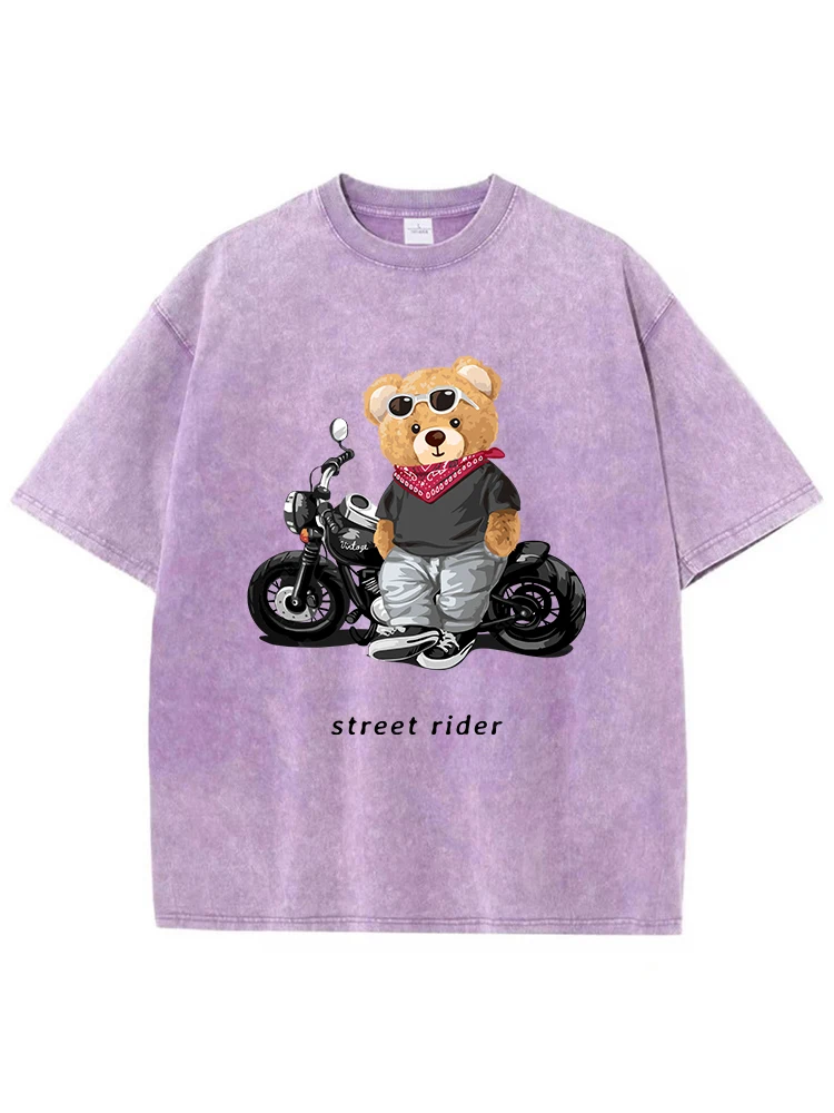 Cool Little Bear Funny Printing Female Washed T Shirts Hip Hop Breathable T-Shirt Street Summer Clothes Fashion Distressed Tops