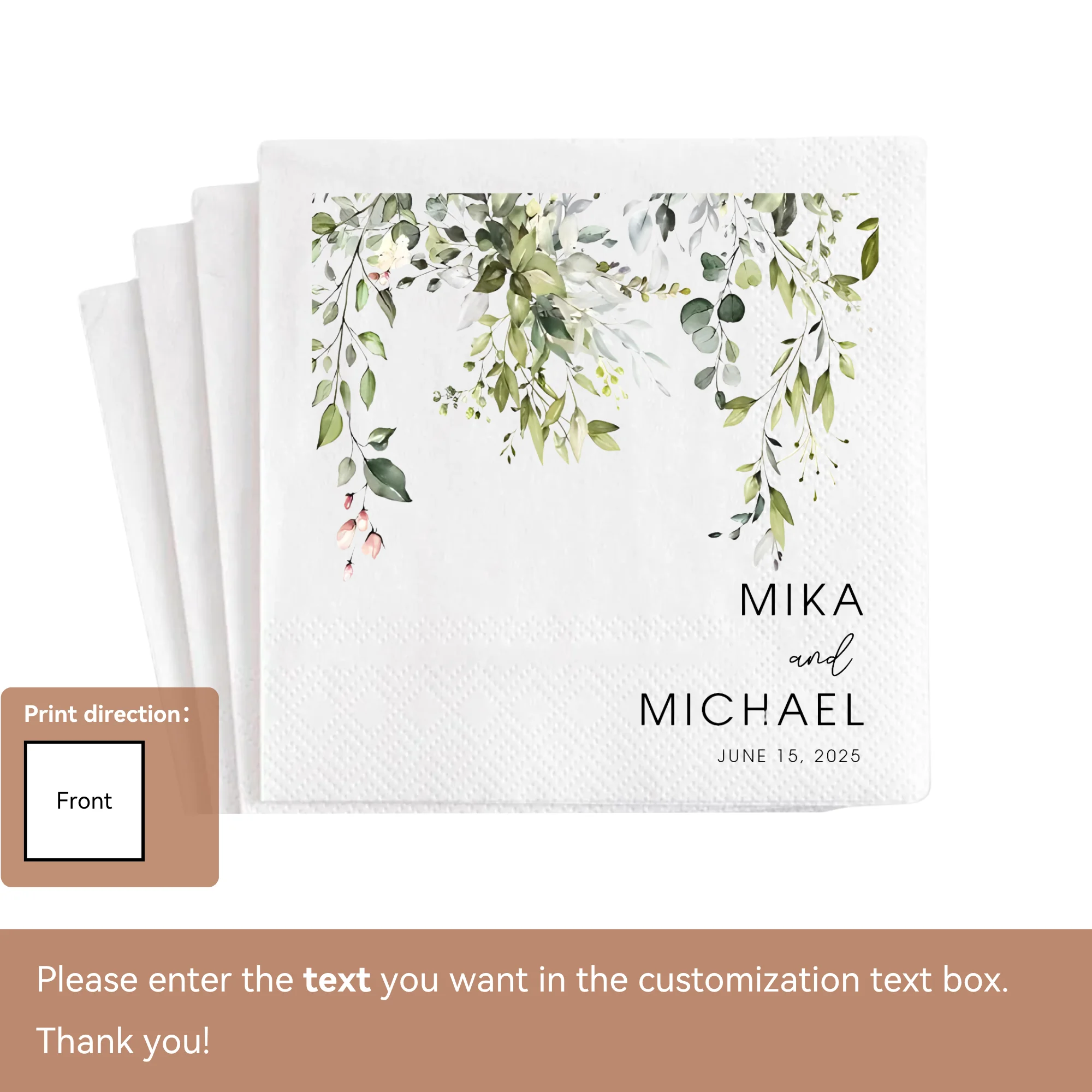 Personalisierte Hochzeits-Papierservietten, 20–500 Stück, individuelle Monogramm-bedruckte Servietten für Hochzeit, Cocktailparty, Jahrestag, Dekoration – Detail 15