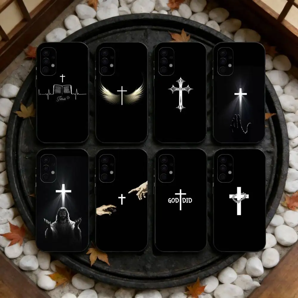 

God Jesus Cross Phone Case For Samsung S25,S24,S23,S22,S21,S20,Ultra,Plus,FE Black Soft Cover