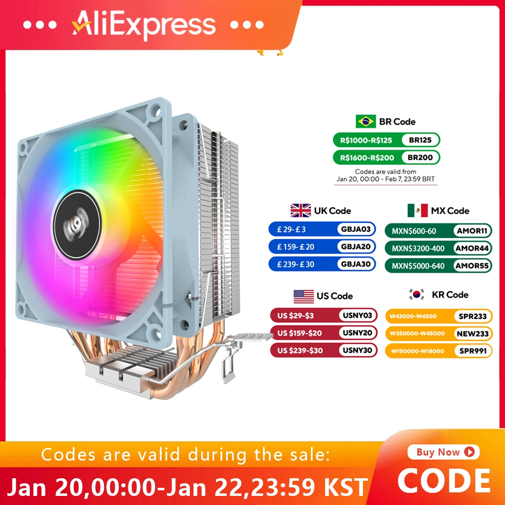 Aigo CPU-Kühler 2 4 6 Heatpipes PC-Kühlerkühlung 3PIN PWM Silent RGB-Lüfter für Intel 1700 1150 1155 1156 1366 AM2/AM3/AM4 AMD