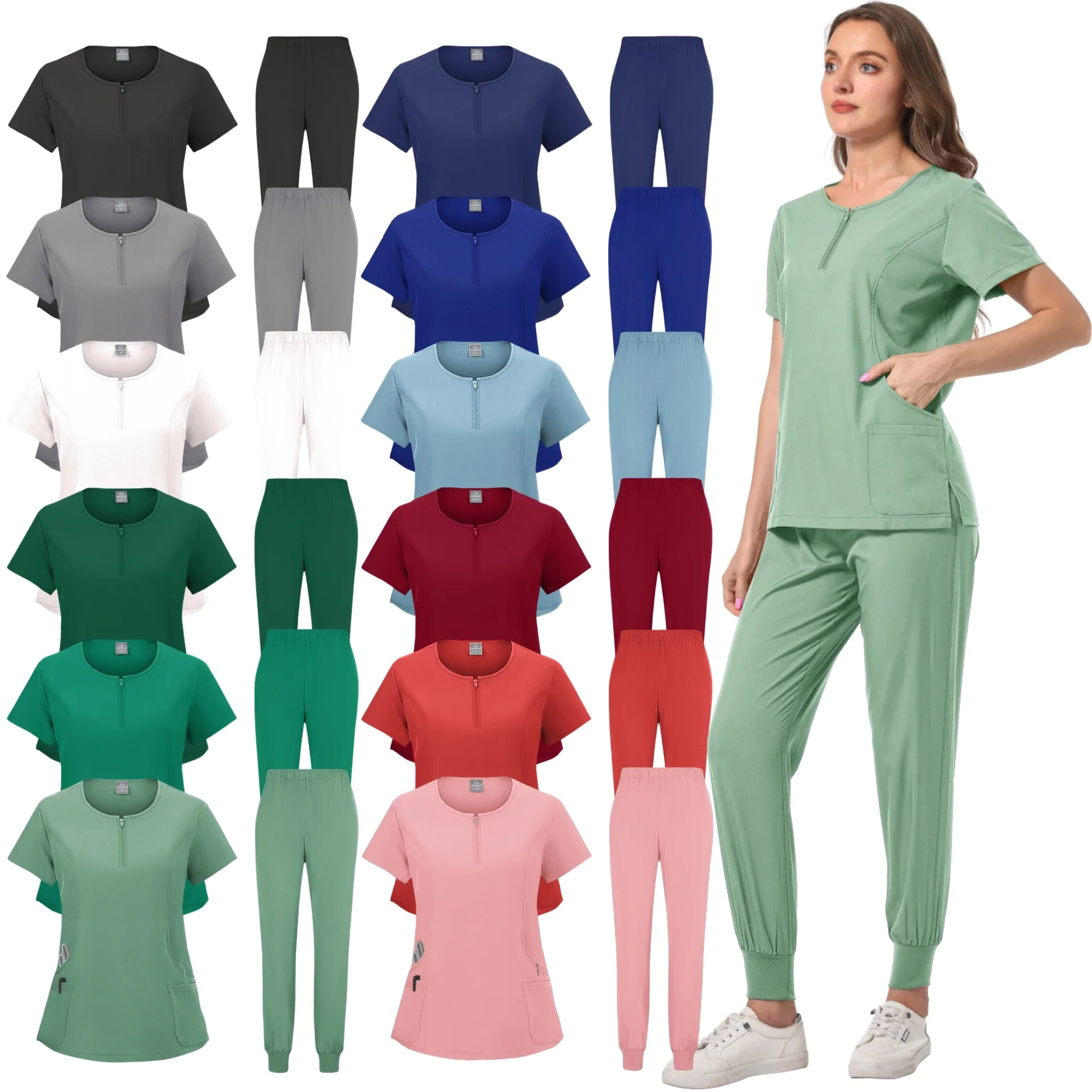 

Slim Fit Surgical Uniforms Women Scrub Set Clinical Scrubs Top + Pants Hospital Doctor Nursing Tunic Scrubs Suit Medical Uniform