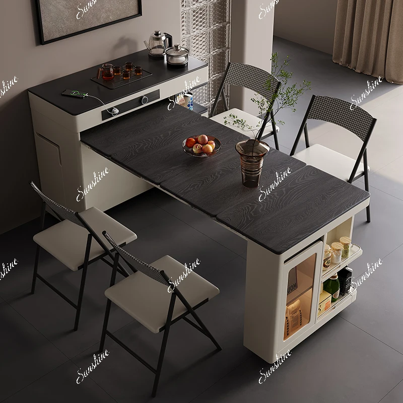 Dining table integrated household telescopic folding mobile island small apartment multi-functional bar tea cabinet