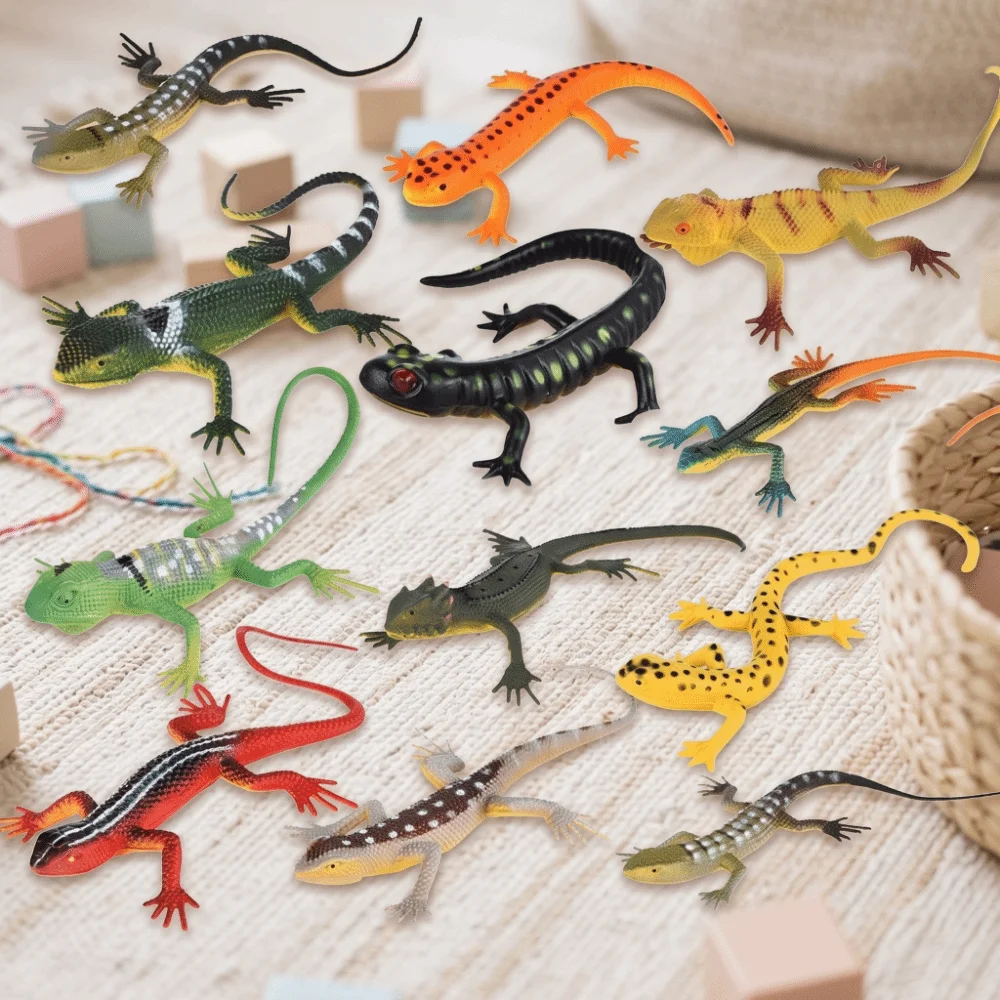 12PCS Miniature Lizard Model Colorful Simulation PVC Simulation Gecko Model Assorted Color Movable Simulation Lizard