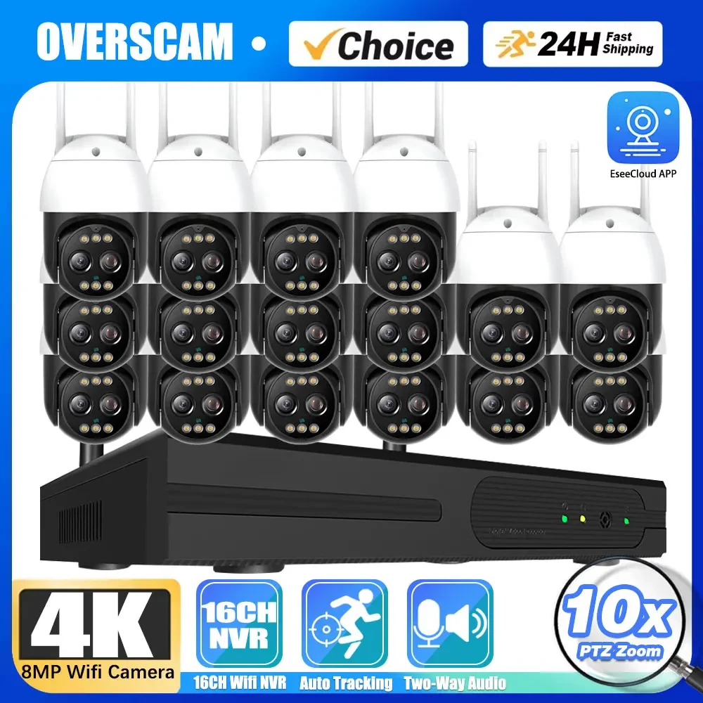 

HD 4K 8MP 5MP WIFI CCTV Surveillance System 2-Way Audio Waterproof Dual-Lens PTZ WIFI IP Security Cameras 16CH P2P NVR Video Kit